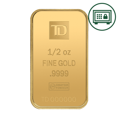 A picture of a 1/2 oz TD Gold Bar - Secure Storage